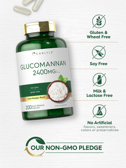 Carlyle Glucomannan Capsules - 200 Count - from Konjac Root - Soluble Fiber Pills - Non-GMO, Gluten Free Supplement