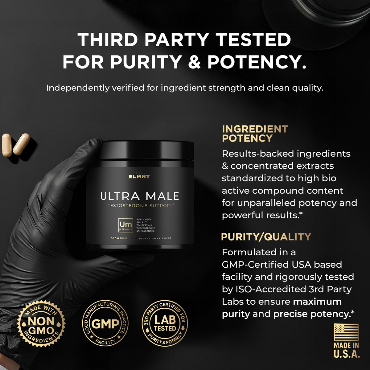 ULTRA MALE Premium Testosterone Booster for Men - with 100:1 Shilajit, Black Maca, Ashwagandha & Tongkat Ali - Libido, Energy & Strength Support