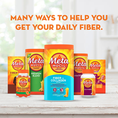 Metamucil Daily Fiber + Collagen,Psyllium Husk Powder,Plant Based Fiber Supplement,Sugar-Free with Stevia,3-in-1-Fiber Supplement for Digestive Health,Orange Flavored,90 Doses,(Pack of 2)