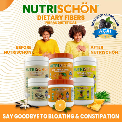 NUTRISCHON - Dietary Fiber Supplement - Relieves Constipation Naturally, Supports Gut Health & Regularity, with Added Açai, Sugar Free, Non-GMO - (10.5 oz, Vanilla)