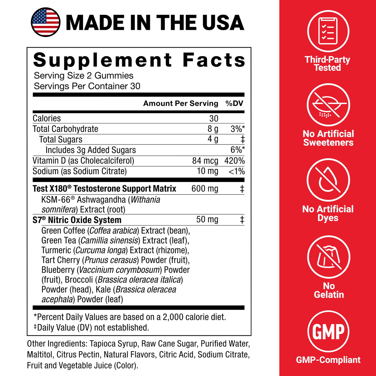 Force Factor Test X180 Max Gummies - Testosterone Booster for Men with KSM-66 Ashwagandha, Strength & Vitality Support (60 Gummies)