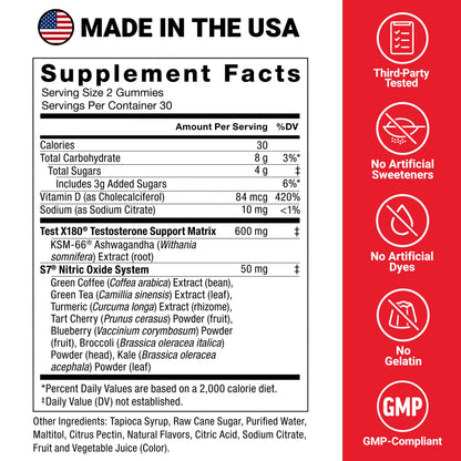 Force Factor Test X180 Max Gummies - Testosterone Booster for Men with KSM-66 Ashwagandha, Strength & Vitality Support (60 Gummies)