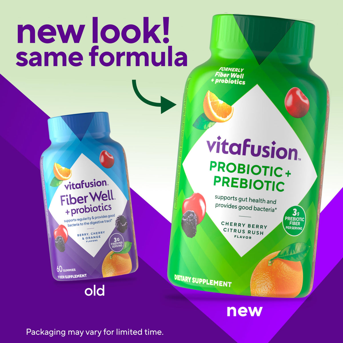 Vitafusion Fiber Well Probiotic Gummies - 3g Fiber - 60 Adult Gummy Vitamins for Women & Men - Plus Prebiotics - Assorted Fruit Flavors - Gluten and Dairy-Free Supplement