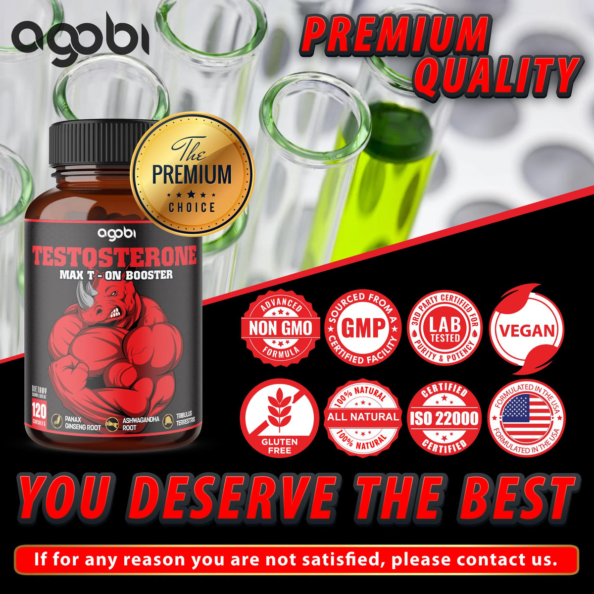 11-in-1 Testosterone Booster for Men - Energy, Strength & Performance Support Supplement - Agobi (120 Capsules, 2-Month Supply)