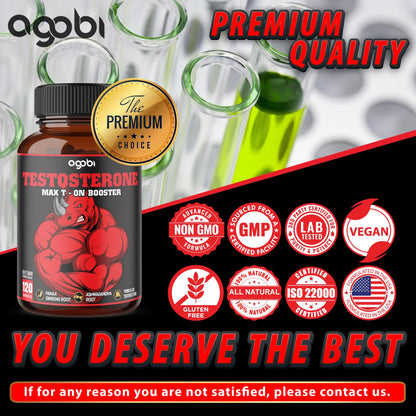 11-in-1 Testosterone Booster for Men - Energy, Strength & Performance Support Supplement - Agobi (120 Capsules, 2-Month Supply)
