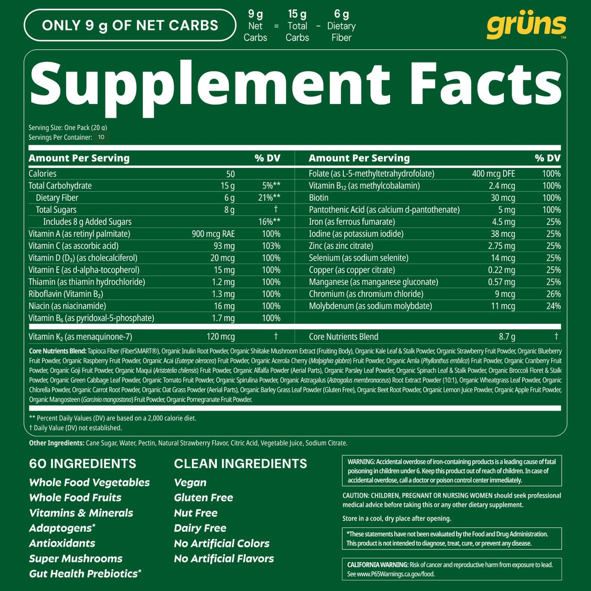 Adult Greens Gummies & Daily Multivitamin, Prebiotic Fiber, 10 ct