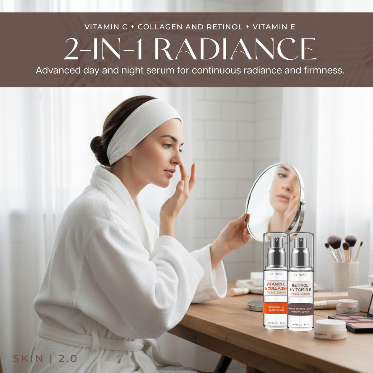 Skin 2.0 Retinol & Vitamin E + Collagen & Vitamin C Serum For Face - Dermatologist Tested, Anti Aging, Korean Skin Care - Smooths Lines, Firms, Hydrates, Revitalizes - Vegan, Clean Beauty - Pack of 2