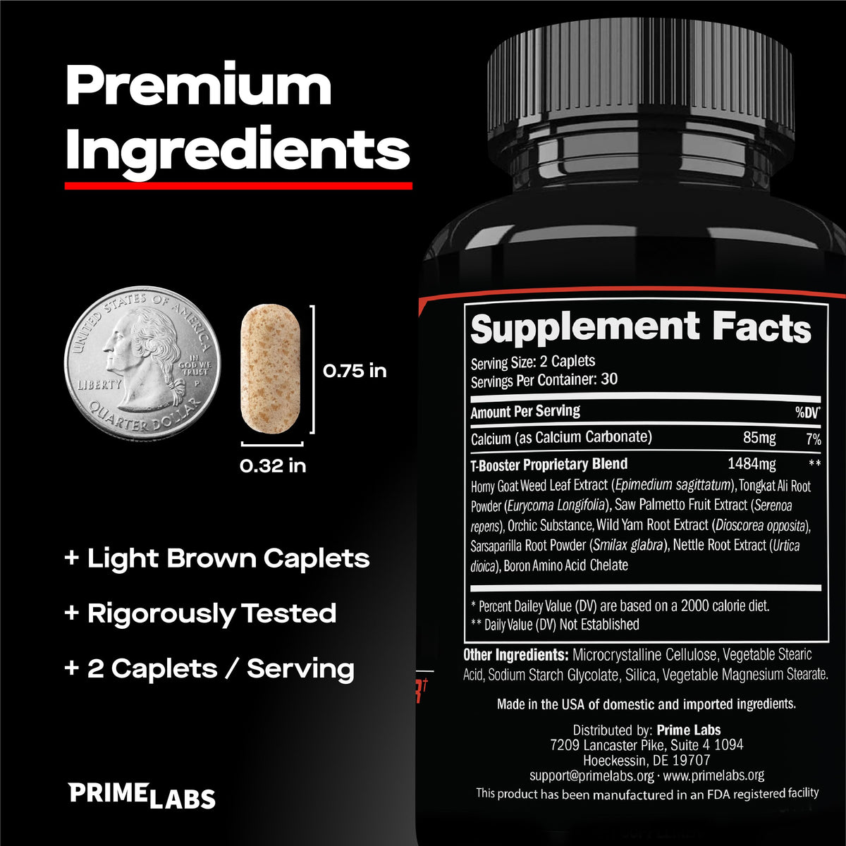 Testosterone Booster for Men - Energy, Strength, Stamina & Endurance Support Supplement - Prime Labs (2 Pack, 120 Caplets)