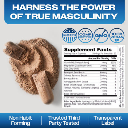 14-in-1 Testosterone Booster for Men - Ashwagandha, Tongkat Ali, Tribulus & Fenugreek - Energy, Drive & Confidence Support - Simply Elevated Alpha-GT (2500mg)