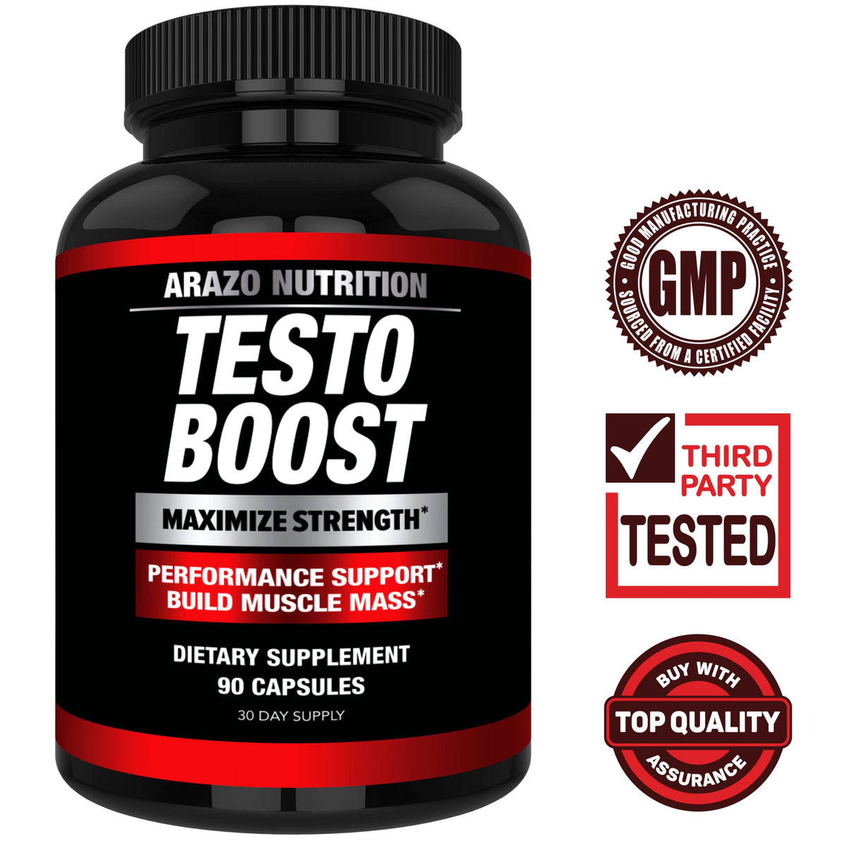 Arazo Nutrition TestoBoost Test Booster for Men - Tribulus, Epimedium, Hawthorn & Zinc - Natural Herbal Muscle & Strength Support Supplement