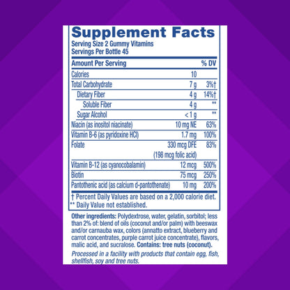 Vitafusion Fiber Well Fit Gummies - 4g - 90 Count - Sugar Free Adult Gummy - Vitamins For Women & Men - Berry & Peach Flavors - Gluten Free Supplement