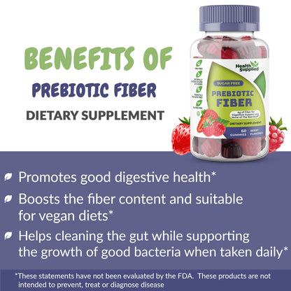 Mixed Berry Flavored Prebiotic Fiber Gummies - Supports Digestive System Through Gut Cleansing and Constipation Relief - Assists with Weight Loss Plan - Great Tasting and Easy to Swallow
