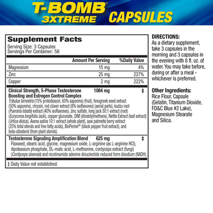 Clinically Tested Testosterone Booster for Men - Libido, Energy & Performance Support Formula - MHP T-Bomb 3Xtreme (168 Tablets)