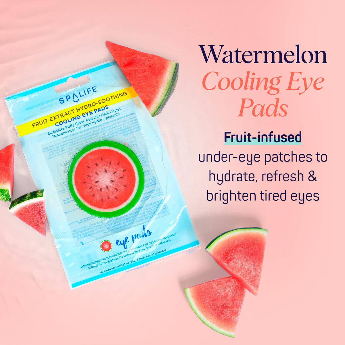SpaLife Watermelon Cooling Eye Pads - 48 Hydrating Under Eye Patches for Puffiness, Dark Circles & Tired Eyes