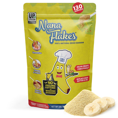Nutritional Designs Nana Flakes 100% Natural Banana Powder, Digestive Support - Source of Potassium & Fiber - Substitute for Eggs, Butter, or Oil in Baking (2LB Bag)