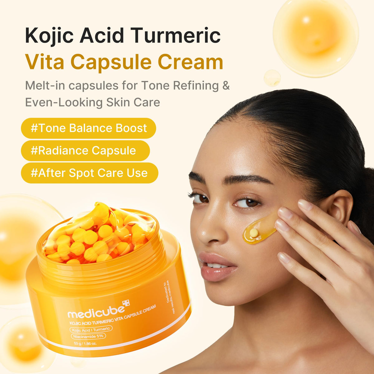 medicube Capsule Cream with Kojic Acid & Turmeric for Uneven Skin Tone - Tone Renewal & Radiance Care for troubled skin - Turmeric, Kojic, Vitamin C - Korean Skincare, 1.86 oz