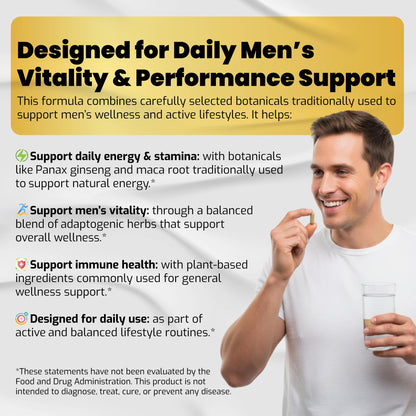 8-in-1 Testosterone Support for Men - Tongkat Ali, Ginseng, Maca & Ashwagandha - Energy, Stamina & Performance Supplement - VEGATOT