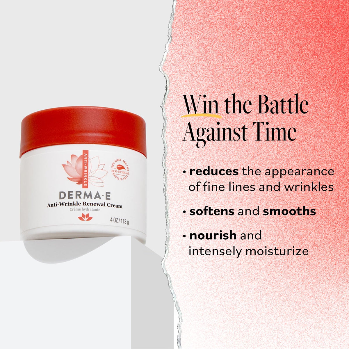 Derma E Anti-Wrinkle Renewal Skin Cream - Vitamin A Wrinkle Treatment Cream - Vegan Anti-Aging Moisturizer to Smooth & Renew Aging Skin, 4 oz