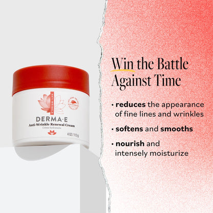 Derma E Anti-Wrinkle Renewal Skin Cream - Vitamin A Wrinkle Treatment Cream - Vegan Anti-Aging Moisturizer to Smooth & Renew Aging Skin, 4 oz