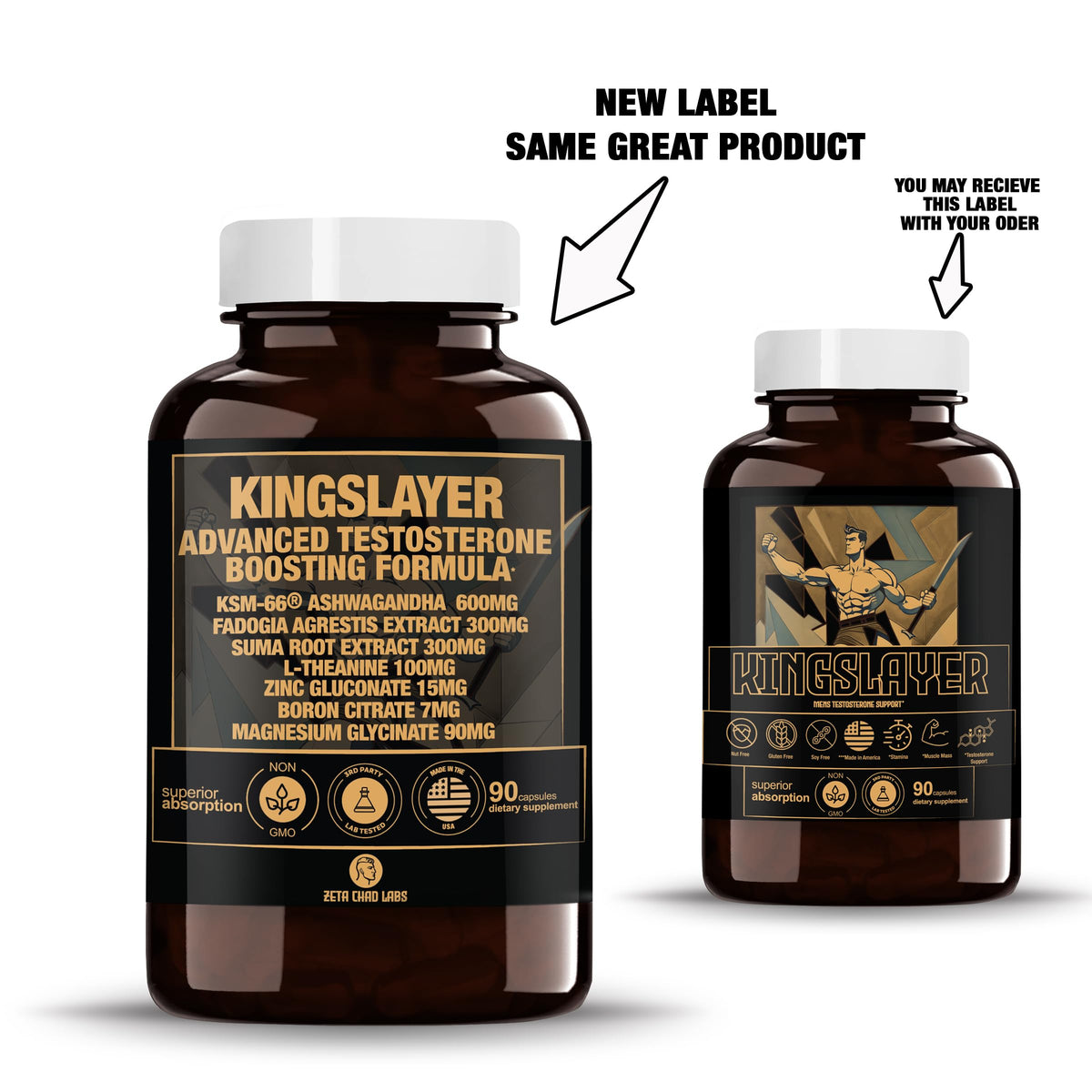 Zeta Chad Labs Kingslayer 7-in-1 Testosterone Booster for Men - KSM-66, Fadogia, Zinc, Boron, Magnesium - Muscle, Energy & Libido Support
