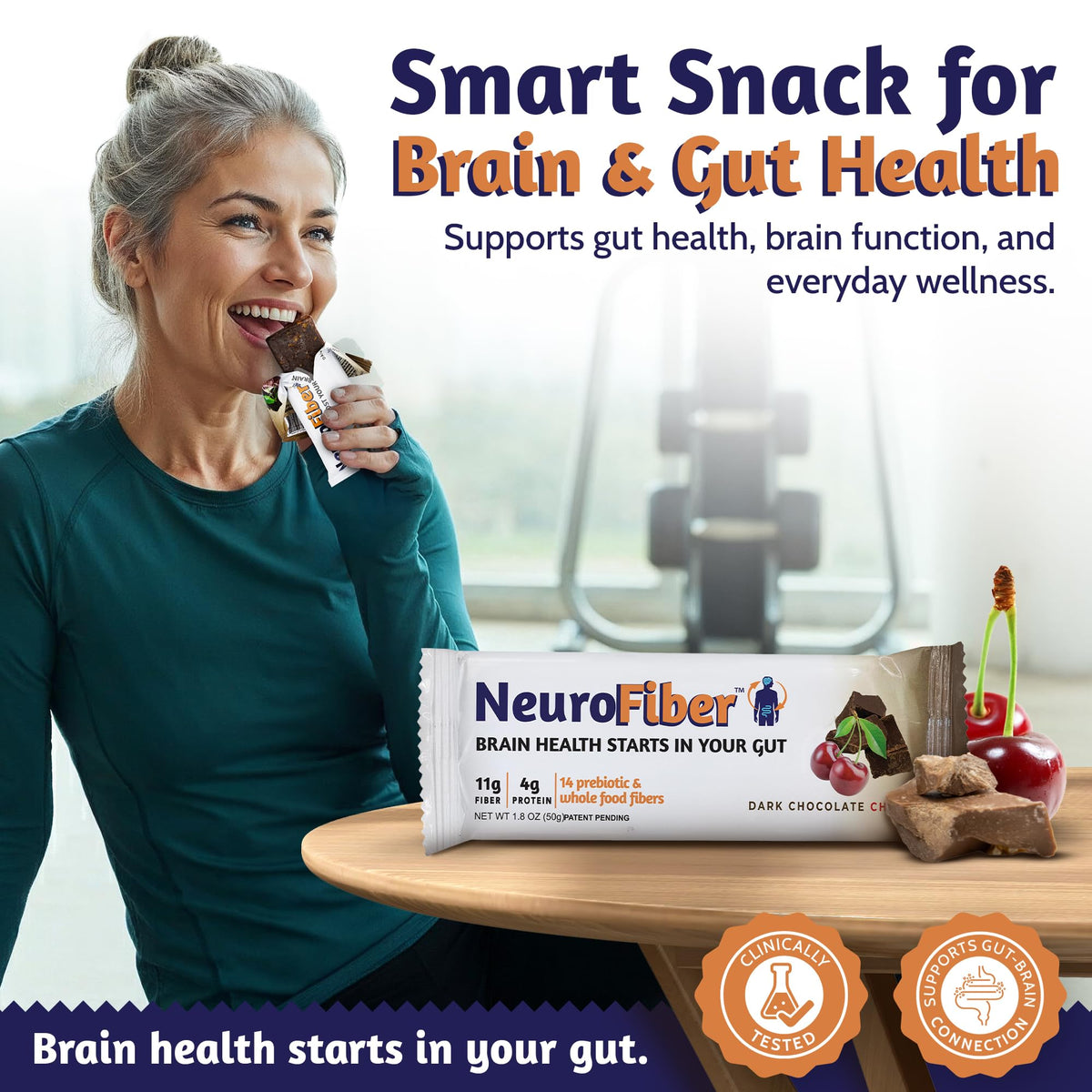 NeuroFiber Prebiotic High Fiber Bars - Gut Health, Bowel Regularity & Brain Function Support - Plant-Based, Gluten Free, Vegan (Dark Chocolate Cherry)