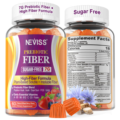 Fiber Gummies 7G for Adults with Psyllium Husk, For GLP-1 Users Daily Prebiotic Fiber - Inulin, FOS, Guar Gum, Methyl B12,Folate,B6 for Gut & Digestive Health, Regularity Support, Sugar Free, 1 Pack