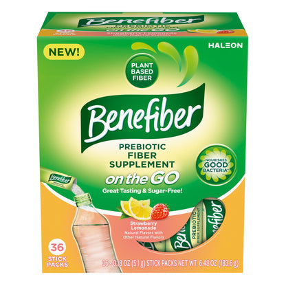 Benefiber GLP-1 Friendly Fiber Supplement, Strawberry Lemonade, On the Go Stick Packs, 36 Count