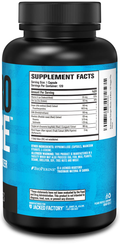 Jacked Factory Androsurge Estrogen Blocker for Men - Tongkat Ali, DIM & Rhodiola Vitality Support Supplement - 120 Count