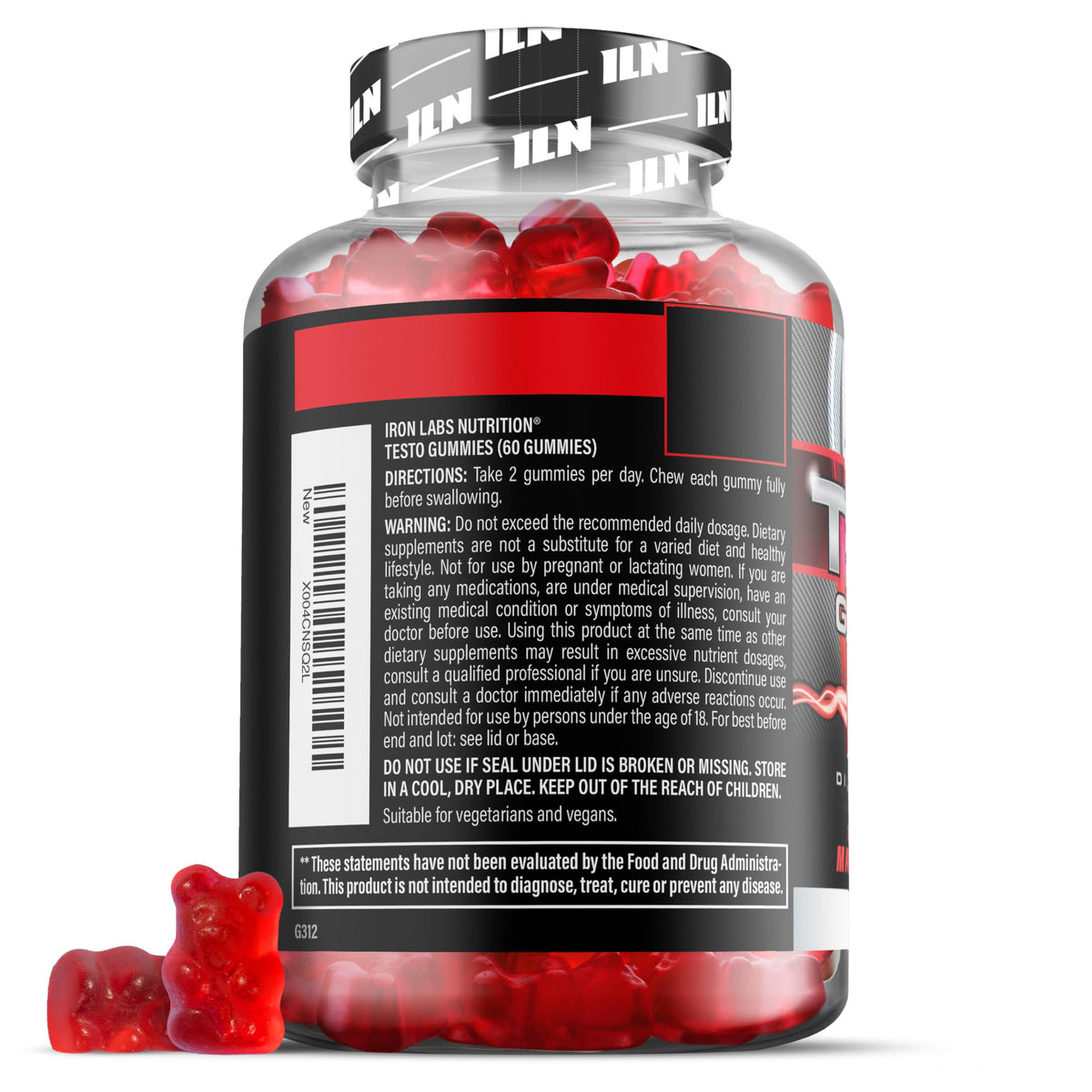 Iron Labs Nutrition Testo Gummies for Men - Maca, Ginseng, Zinc & Selenium Testosterone Support Sugar Free Vegan 60 Gummies