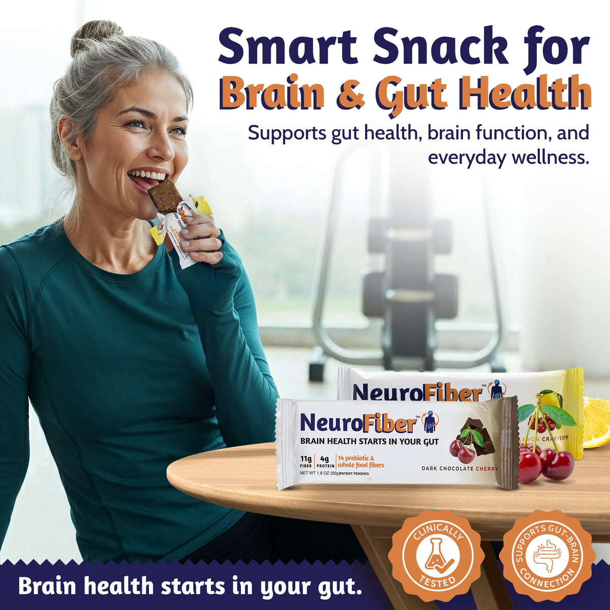 NeuroFiber Prebiotic High Fiber Bars - Gut Health, Bowel Regularity & Brain Function Support - Plant-Based, Gluten Free, Vegan