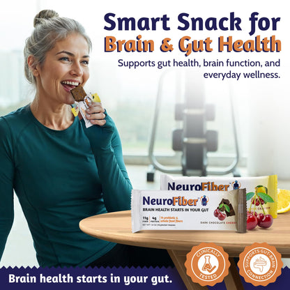 NeuroFiber Prebiotic High Fiber Bars - Gut Health, Bowel Regularity & Brain Function Support - Plant-Based, Gluten Free, Vegan