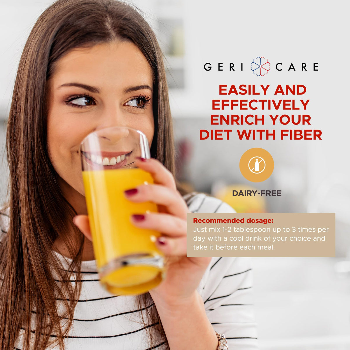 Geri-Mucil Psyllium Powder By GeriCare - 4-In-1 Orange-Flavor Psyllium Husk Powder - Daily Fiber Supplement - Sweetened Gluten-Free Fiber Drink Mix - Water-Soluble Husk Fiber Powder For Bowel Movement - 13oz