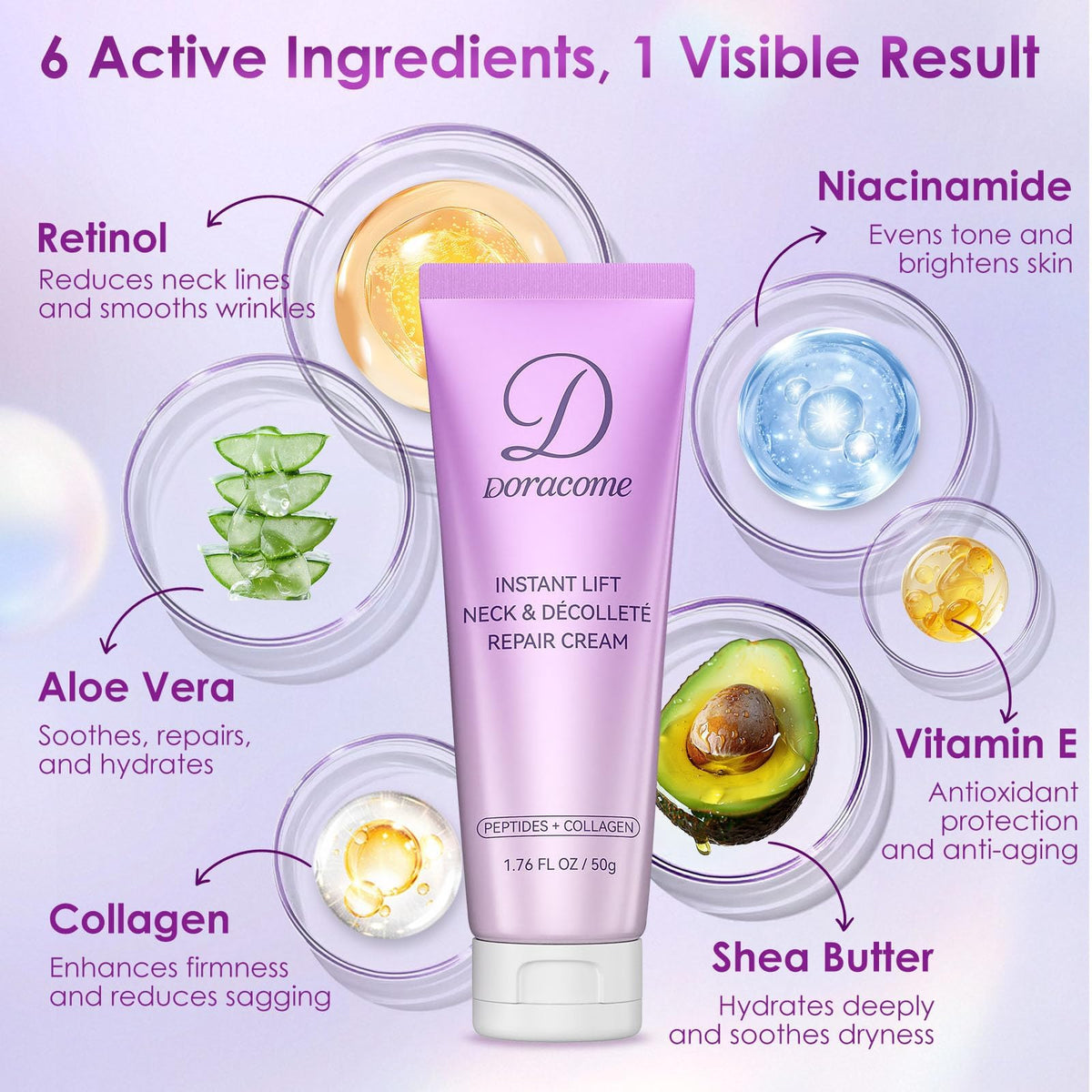 Retinol, Collagen & Hyaluronic Acid Neck Firming Cream (1.76 fl oz) - Advanced Tightening & Lifting Treatment for Neck & Face