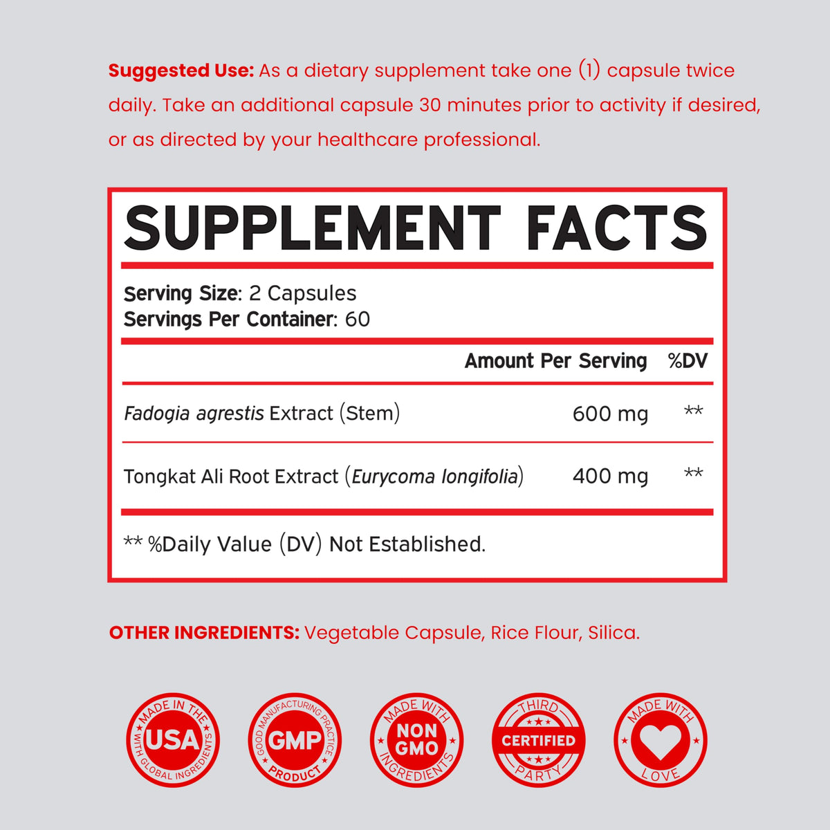 Fadogia Agrestis & Tongkat Ali Performance Blend for Men - Muscle, Strength & Athletic Performance Support - Vegan, Non-GMO (120 Capsules, USA Made)