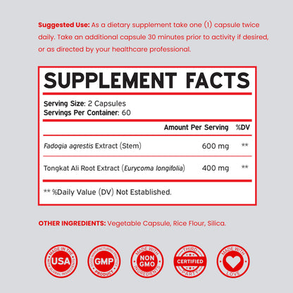 Fadogia Agrestis & Tongkat Ali Performance Blend for Men - Muscle, Strength & Athletic Performance Support - Vegan, Non-GMO (120 Capsules, USA Made)