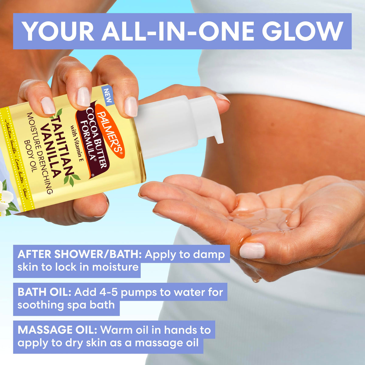 Palmer's Cocoa Butter Formula Body Oil Tahitian Vanilla, 72Hr Hydration with Shea Butter & Vitamin E 6.5 oz