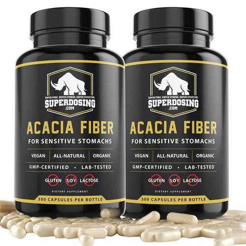 Fast Acting, Organic Acacia Senegal Fiber Capsules 600pk. Natural Soluble Fiber Supplement Pill. Vegan Prebiotic Capsules.