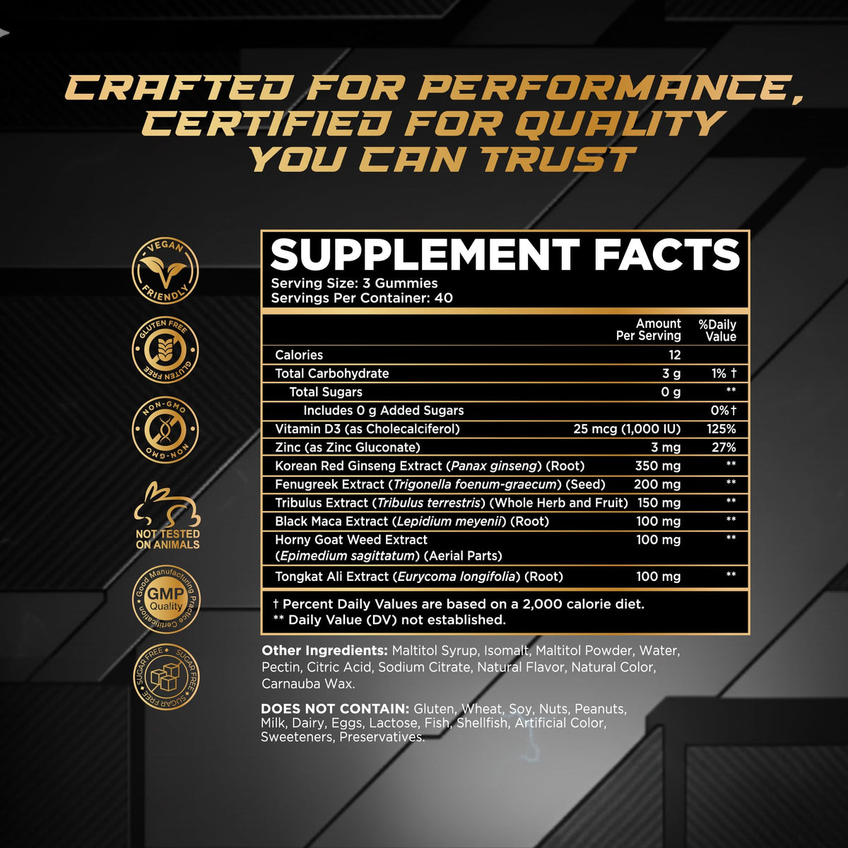 Testosterone Booster Gummies for Men - Energy, Stamina, Libido & Muscle Support Chews - RockSten Performance Supplement