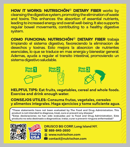 NUTRISCHON - Dietary Fiber Supplement - Relieves Constipation Naturally, Supports Gut Health & Regularity, with Added Açai, Sugar Free, Non-GMO - (10.5 oz, Vanilla)