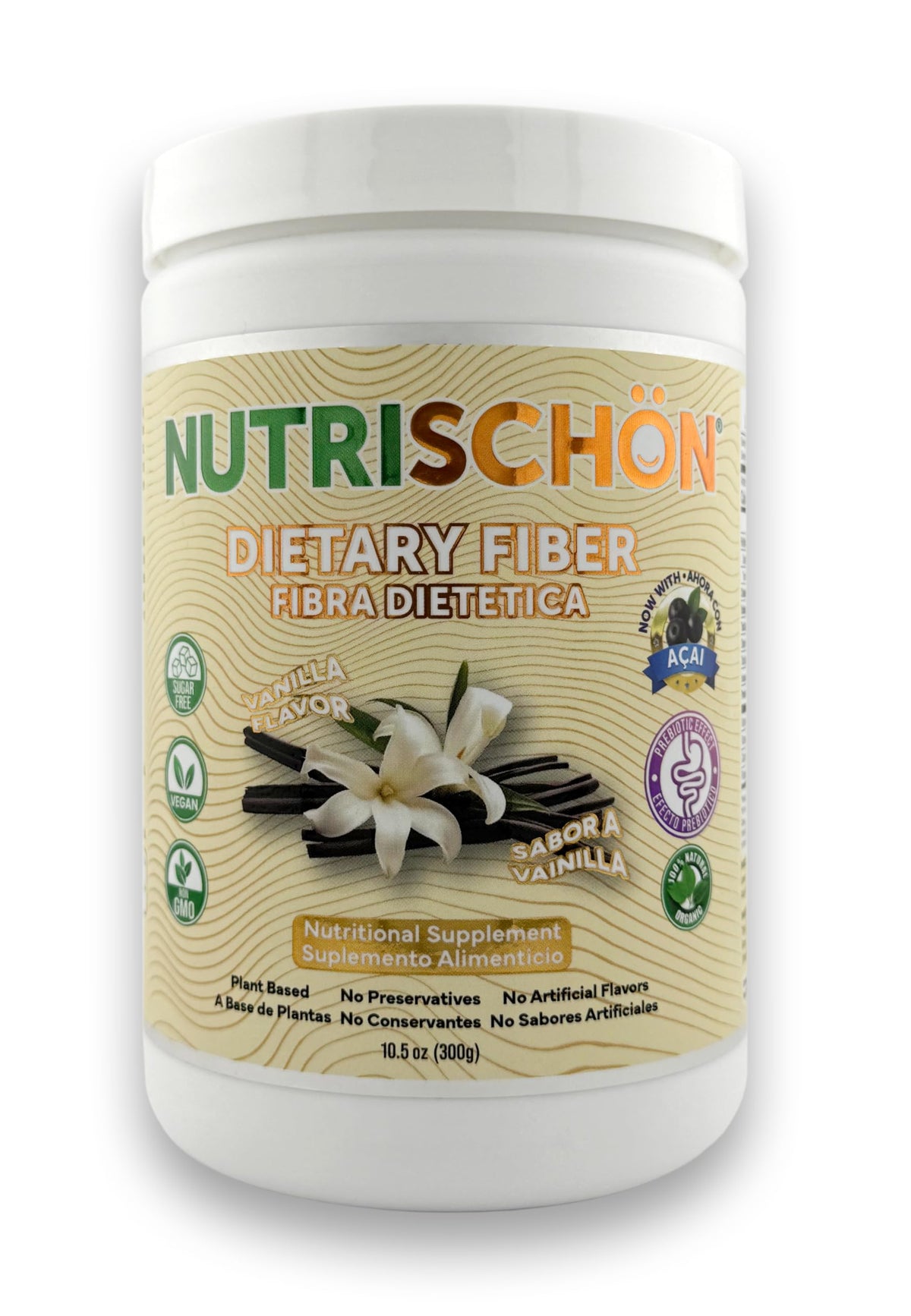 NUTRISCHON - Dietary Fiber Supplement - Relieves Constipation Naturally, Supports Gut Health & Regularity, with Added Açai, Sugar Free, Non-GMO - (10.5 oz, Vanilla)