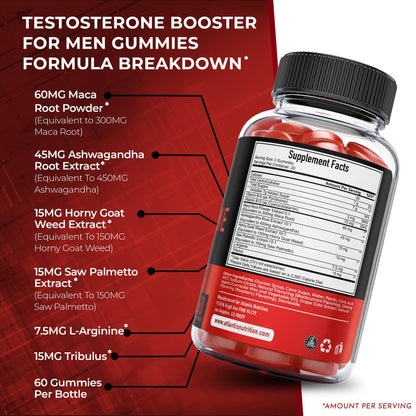 Testosterone Booster Gummies for Men - Strength, Stamina & Performance Support with Tribulus, Maca & Horny Goat Weed - Atlantis Nutrition (2 Pack, 120 Gummies)