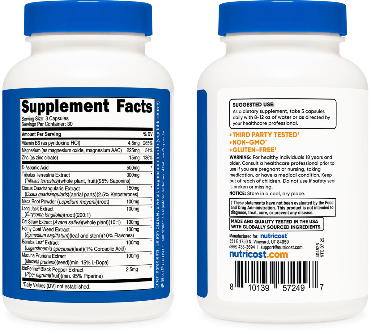 Nutricost Testosterone Support Complex for Men - 1800mg Per Serving - Natural Testosterone Booster for Energy, Strength & Vitality (90 Capsules)