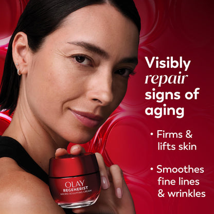 Olay Face Moisturizer, Regenerist Micro-Sculpting Facial Cream for Women - Anti-Aging, Anti-Wrinkle, Firming Skin Care - Triple Collagen Cream, Peptide Moisturizer, Hyaluronic Acid, Niacinamide, 1.7oz