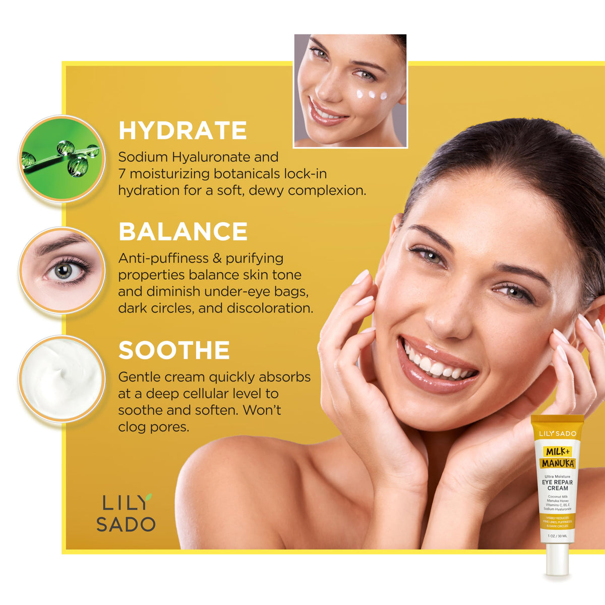 LILY SADO MILK+MANUKA Eye Repair Cream - Coconut Milk & Manuka Honey (30ml)