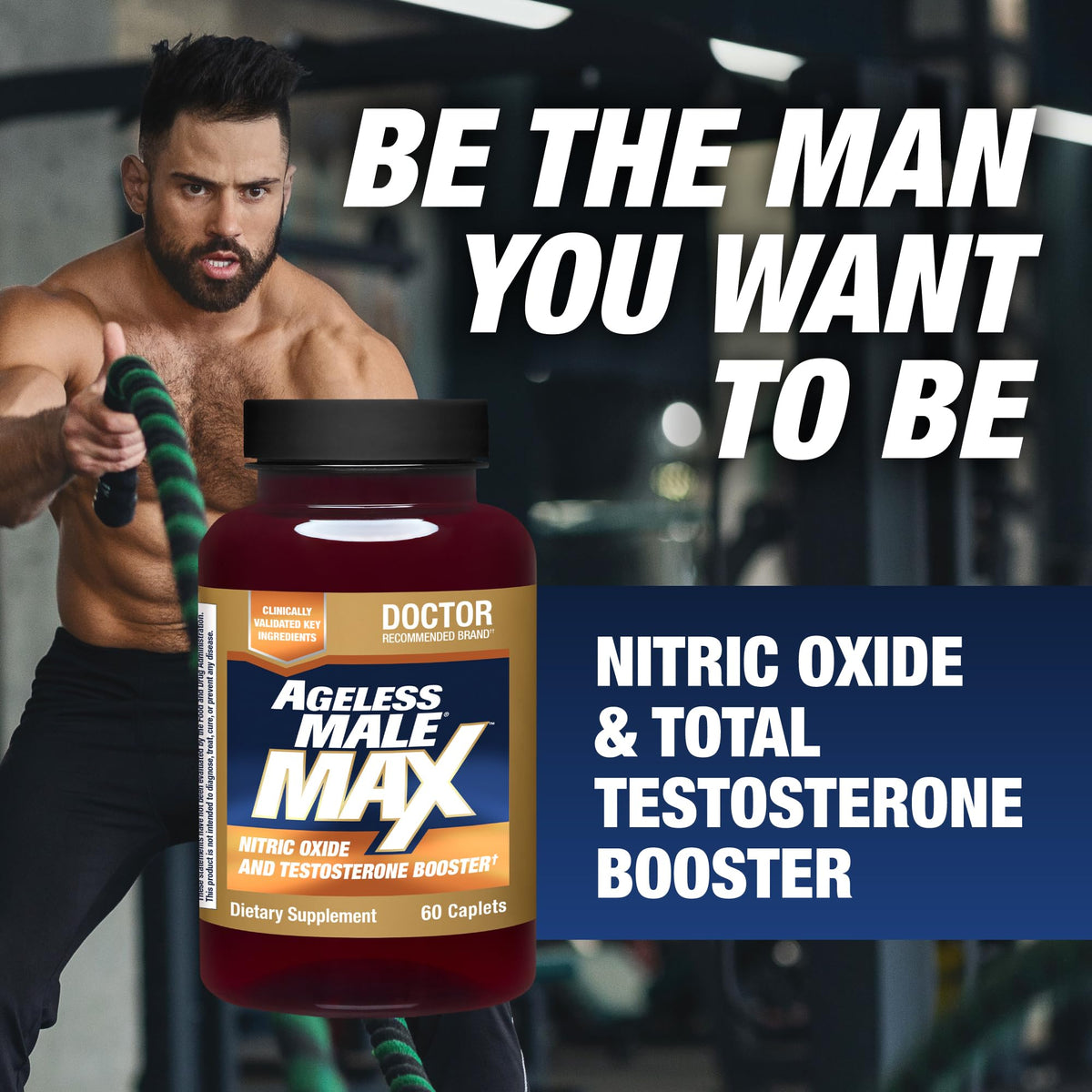 Testosterone Booster for Men - Energy, Strength & Vitality Support Supplement - Ageless Male Max (60 Caplets)