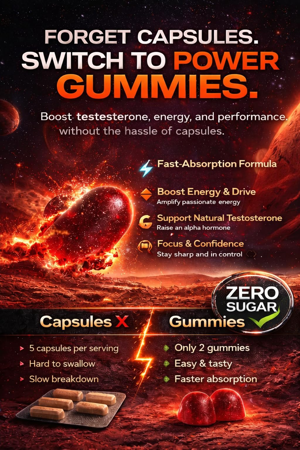 MACRO VITAL Testosterone Booster Gummies for Men - Energy, Libido & Muscle Support - Turkesterone, Tongkat Ali, Maca, Tribulus