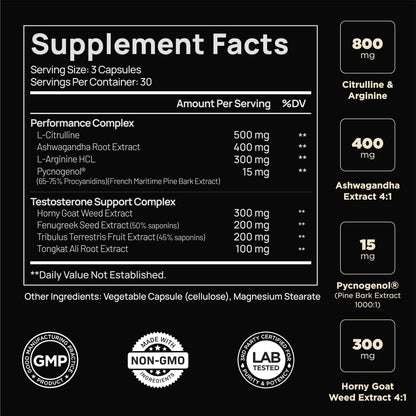 2,015mg Total T Testosterone Booster for Men - 8X Strength with Ashwagandha, Tongkat Ali, Tribulus & Pycnogenol - Libido & Muscle Support