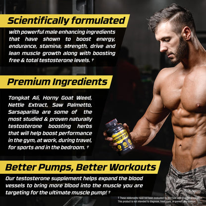 Testosterone Booster for Men - Muscle Growth, Strength, Stamina & Energy Support Supplement - Fast-Acting Blood Flow Formula (2 Pack)