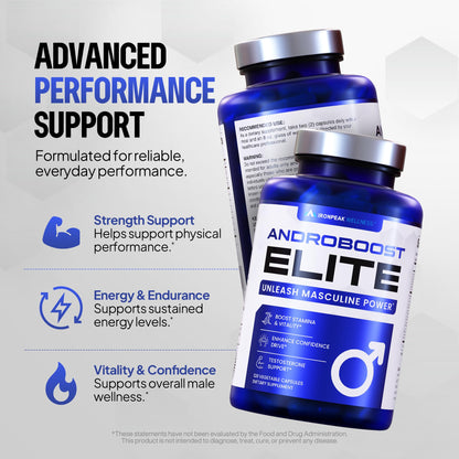 IronPeak AndroBoost Testosterone Booster for Men - Tongkat Ali, Ashwagandha & Tribulus - Energy, Libido, Muscle Growth & Vitality Support (120 Capsules)