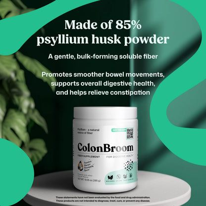 ColonBroom Psyllium Husk Powder with Stevia (Tropical Fruits, 50 Servings) - Colon Cleanse for Bloating Relief & Gut Health - Fiber Powder Drink - Vegan Supplement